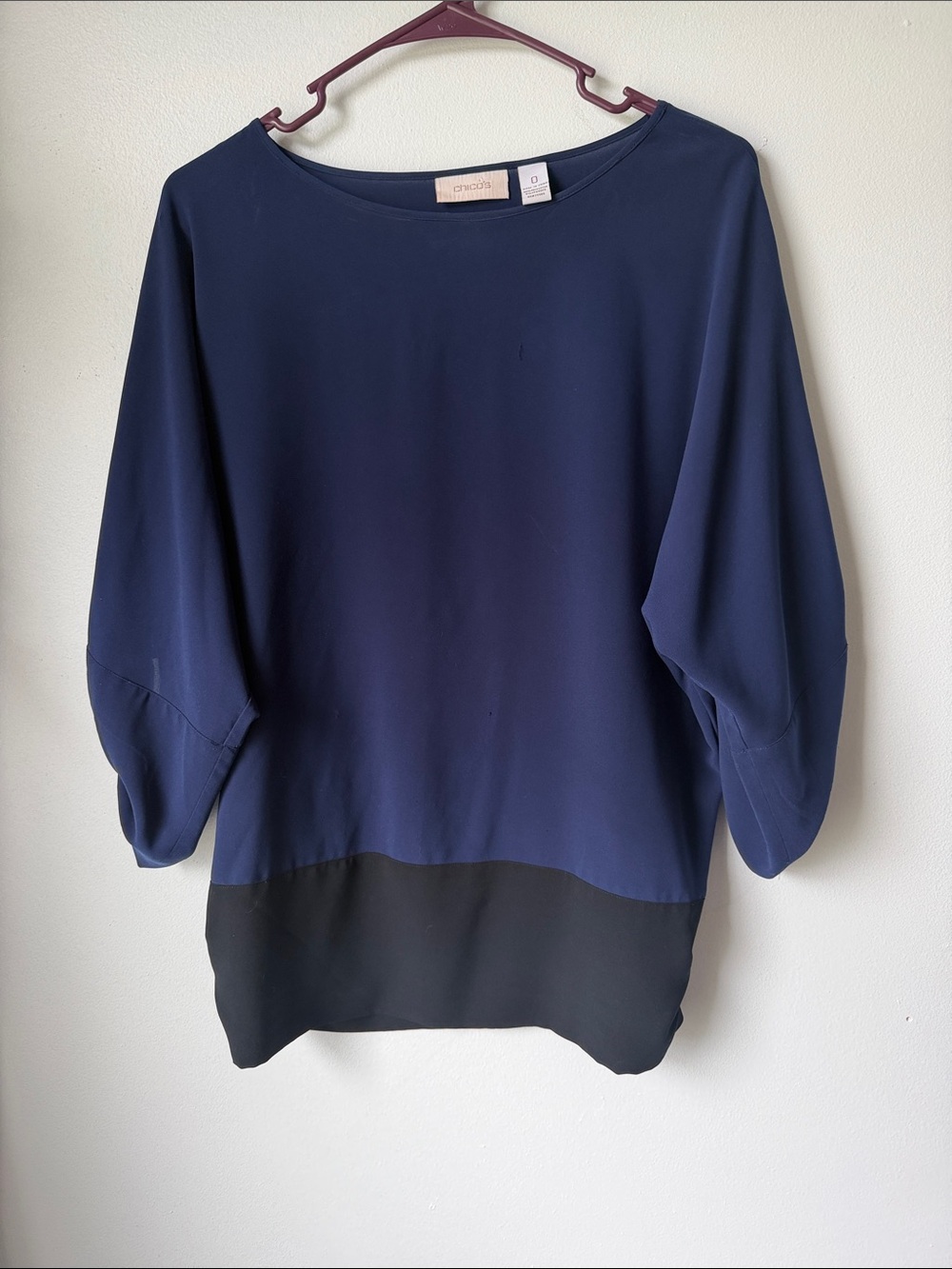 Chico's Navy and Black Colorblock Blouse Size 0